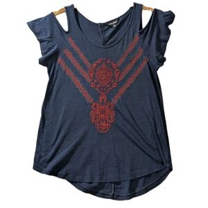 Vintage Y2K Career Core Lucky Brand Embroidered Cold Shoulder Top – Size‎ S